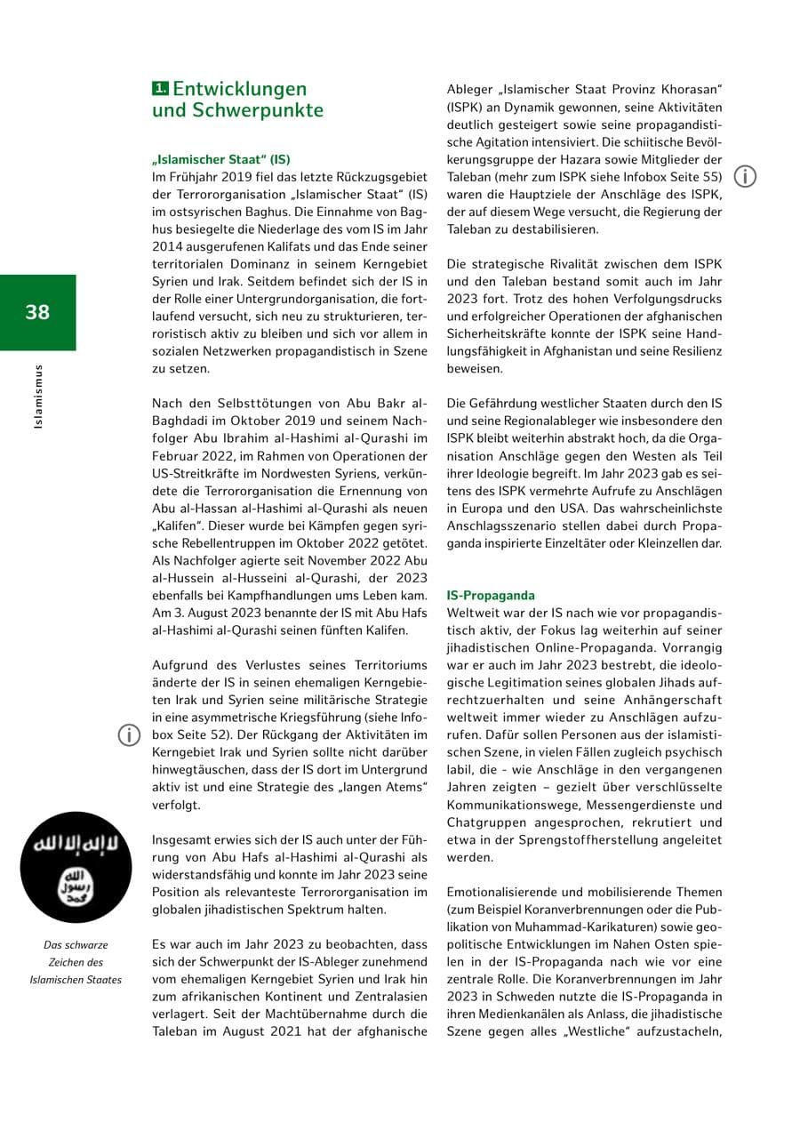 Seite 38 des Verfassungsschutzbericht 2023 Hamburg