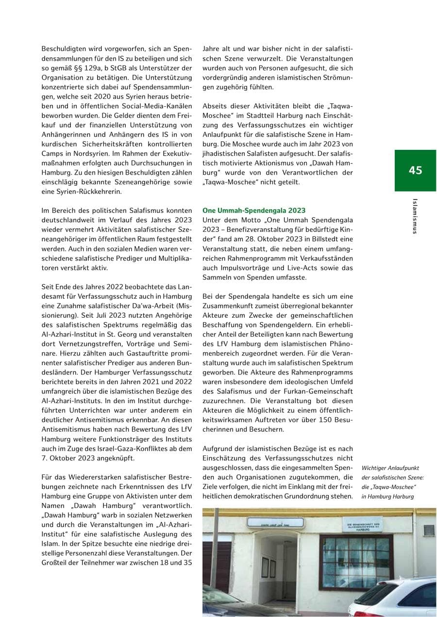 Seite 45 des Verfassungsschutzbericht 2023 Hamburg