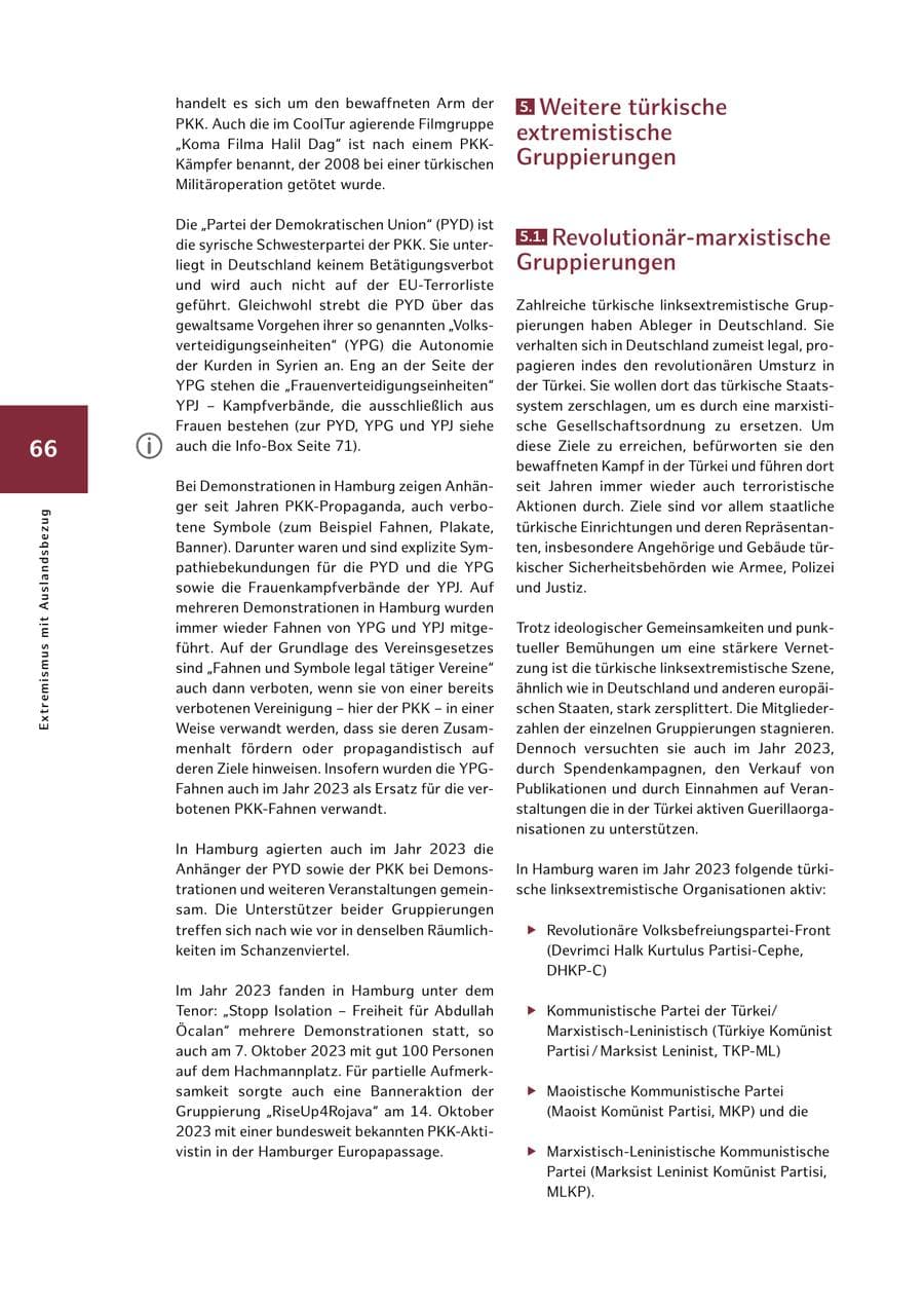 Seite 66 des Verfassungsschutzbericht 2023 Hamburg