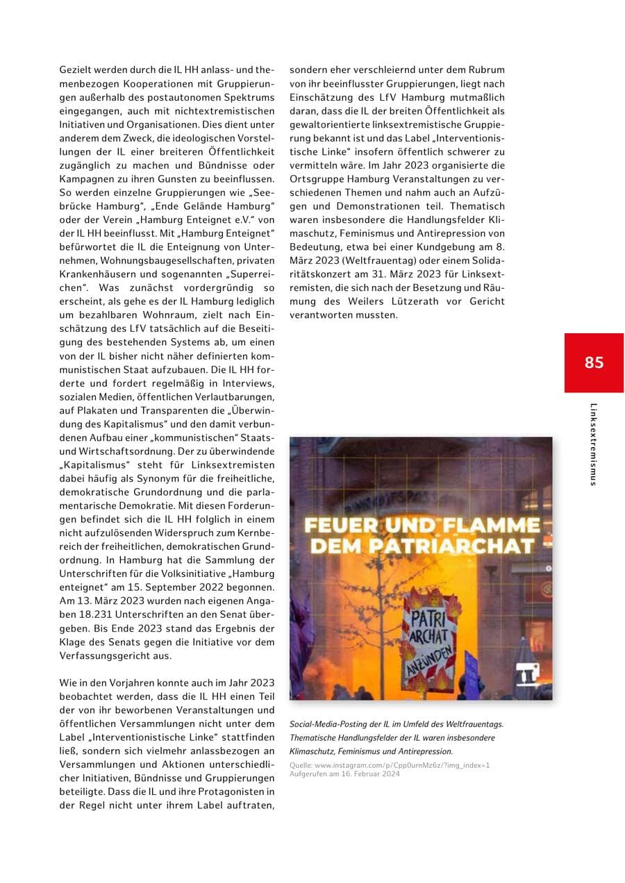 Seite 85 des Verfassungsschutzbericht 2023 Hamburg