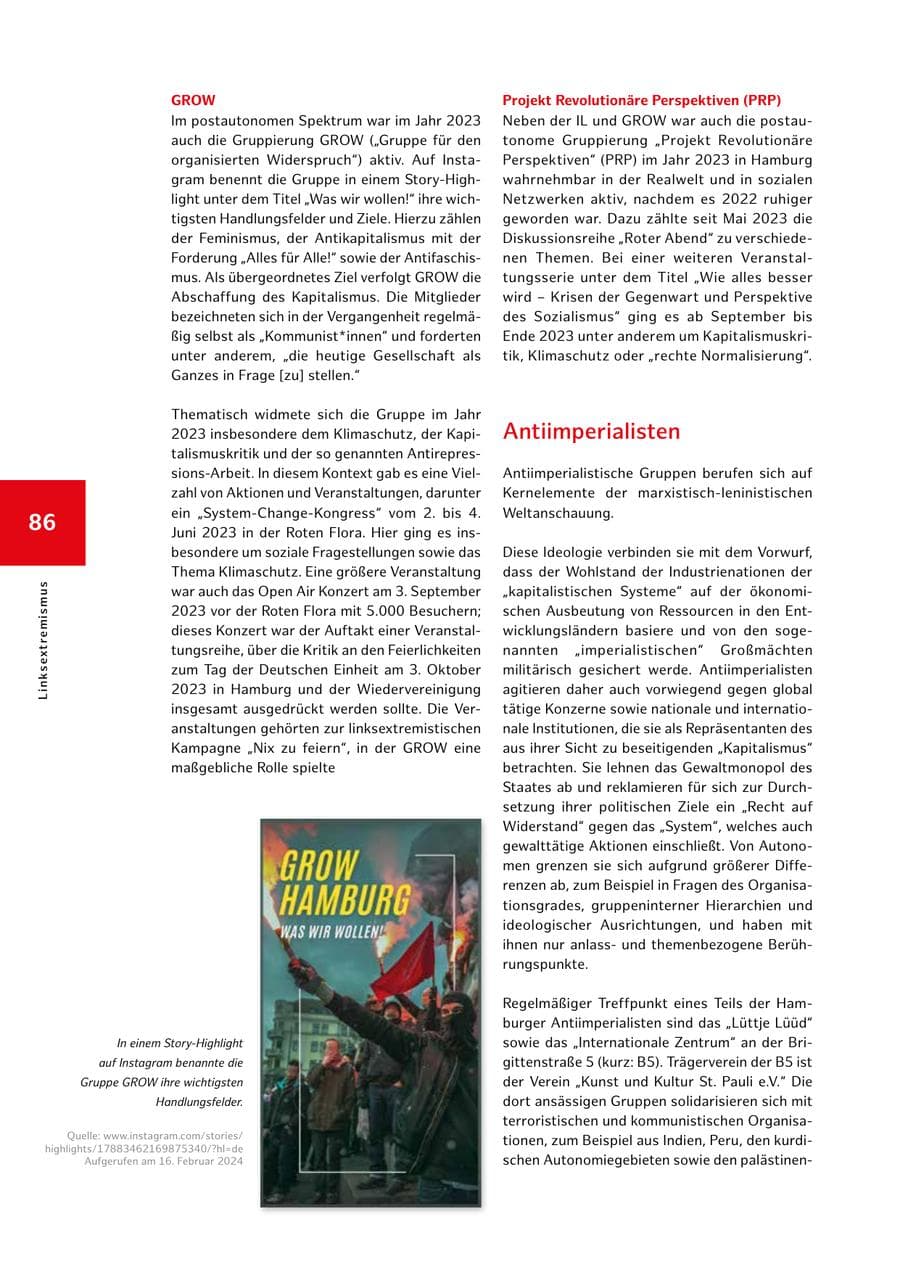 Seite 86 des Verfassungsschutzbericht 2023 Hamburg