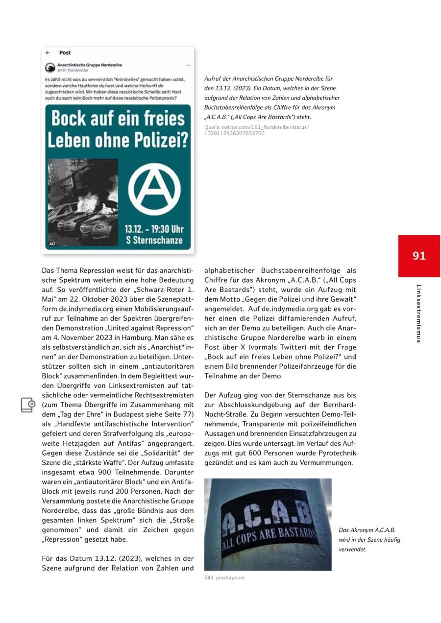 Seite 91 des Verfassungsschutzbericht 2023 Hamburg