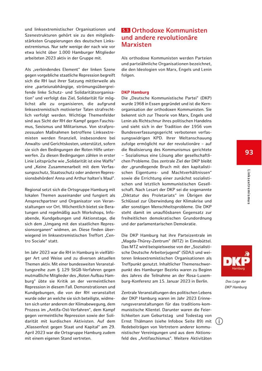 Seite 93 des Verfassungsschutzbericht 2023 Hamburg