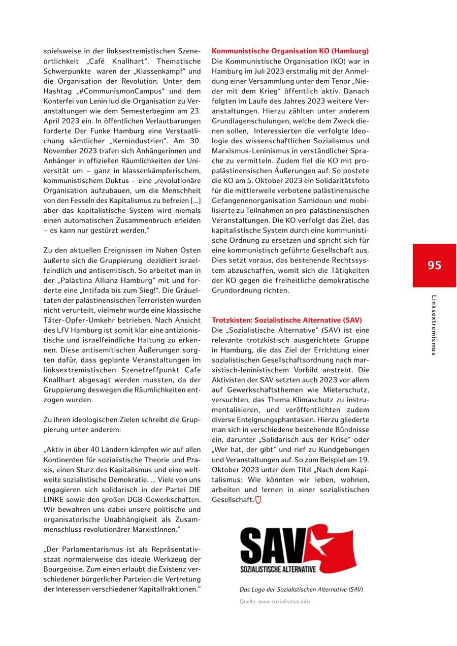 Seite 95 des Verfassungsschutzbericht 2023 Hamburg