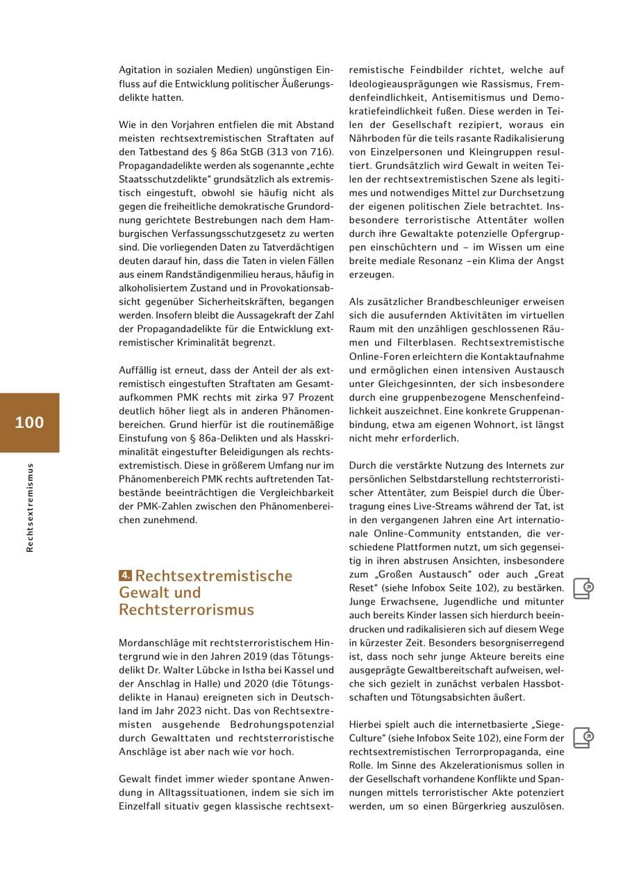 Seite 100 des Verfassungsschutzbericht 2023 Hamburg