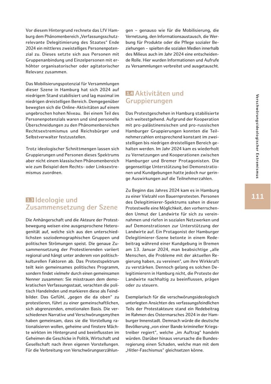 Seite 111 des Verfassungsschutzbericht 2024 Hamburg