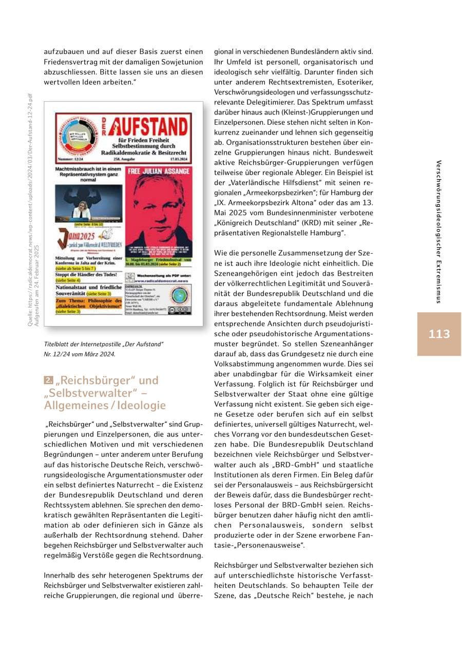 Seite 113 des Verfassungsschutzbericht 2024 Hamburg