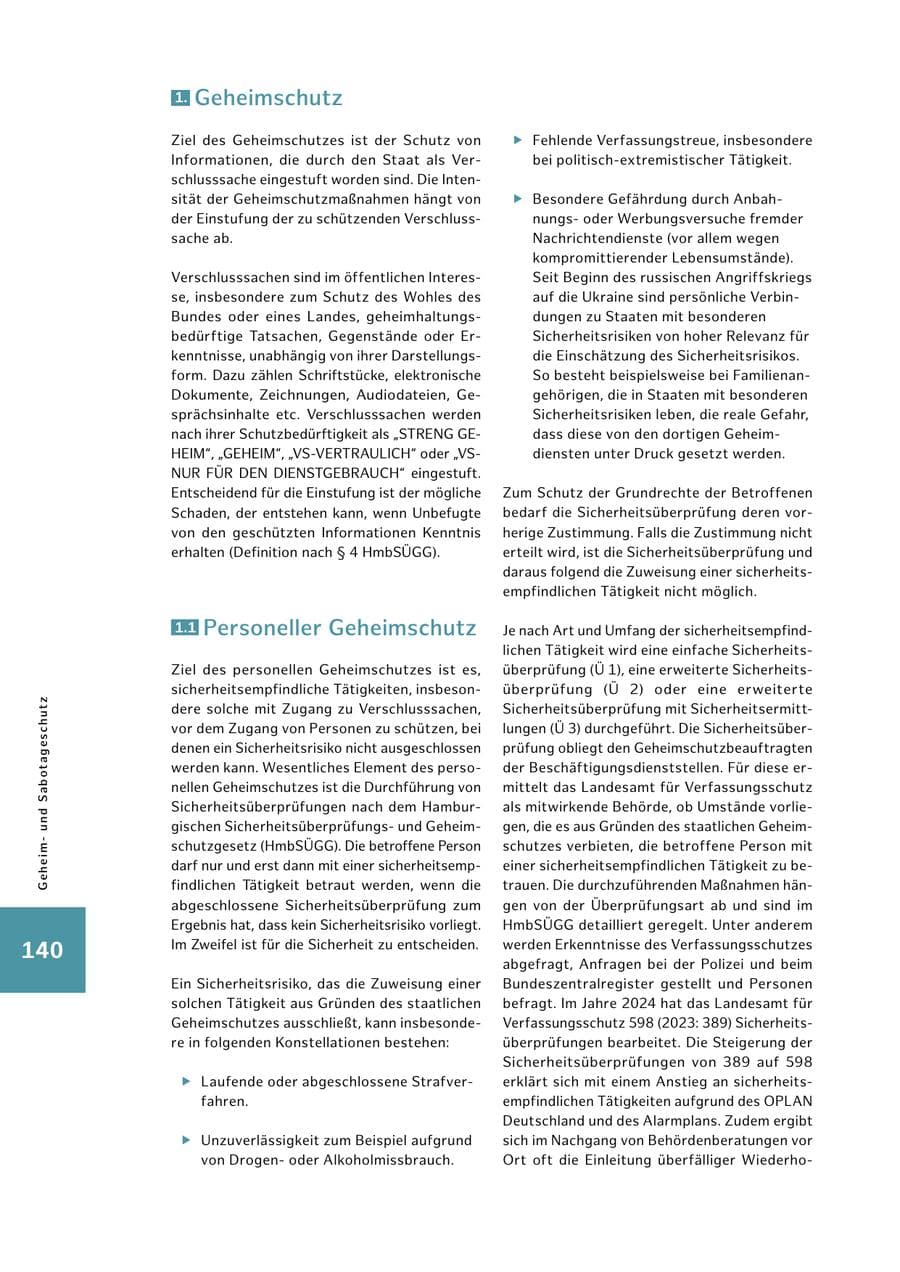 Seite 140 des Verfassungsschutzbericht 2024 Hamburg