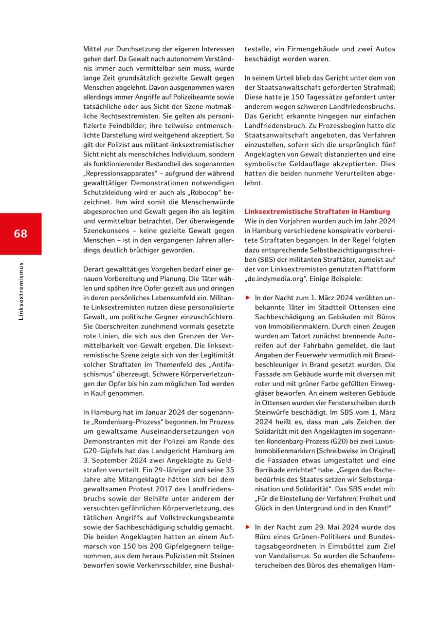 Seite 68 des Verfassungsschutzbericht 2024 Hamburg