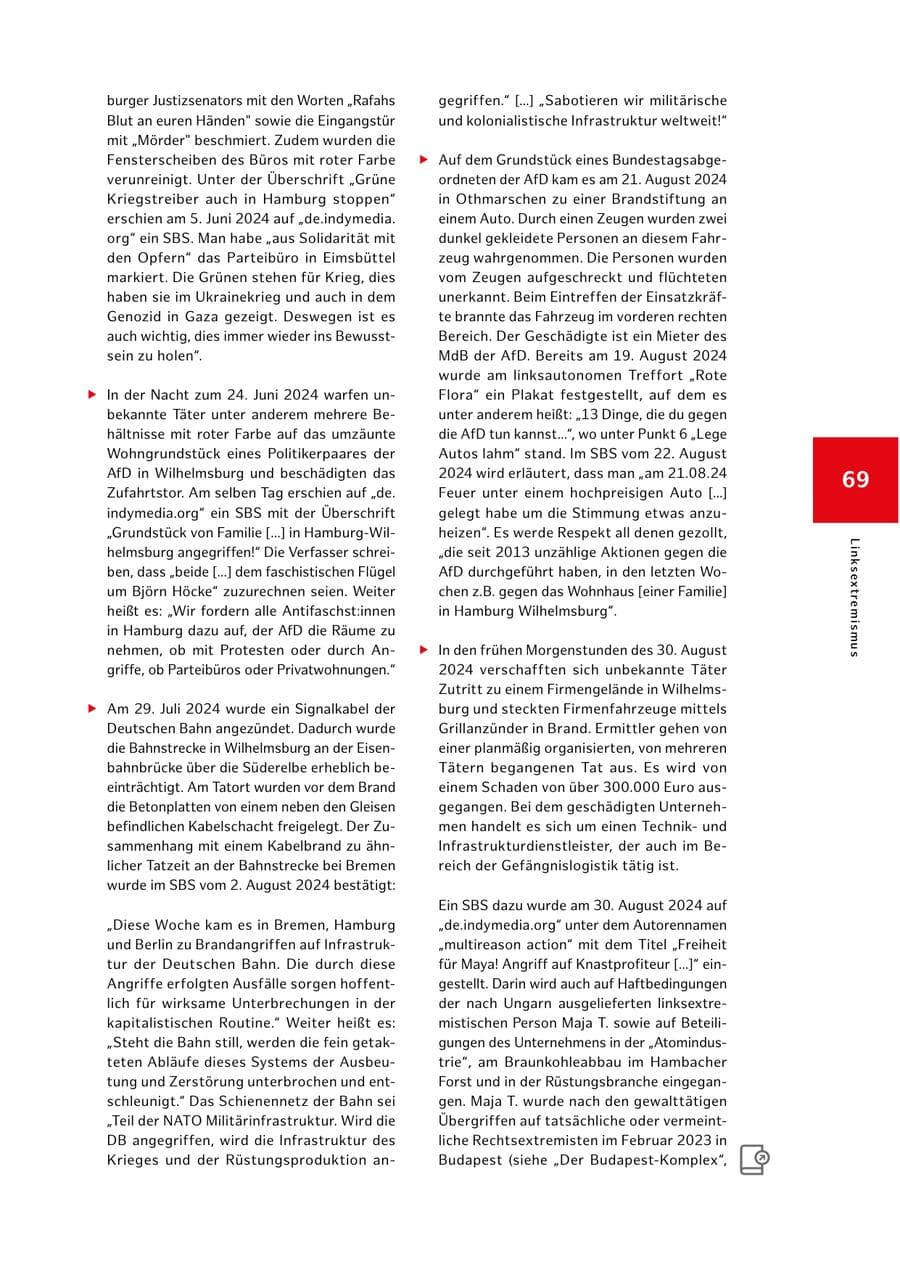 Seite 69 des Verfassungsschutzbericht 2024 Hamburg