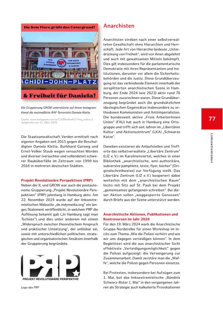 Seite 77 des Verfassungsschutzbericht 2024 Hamburg