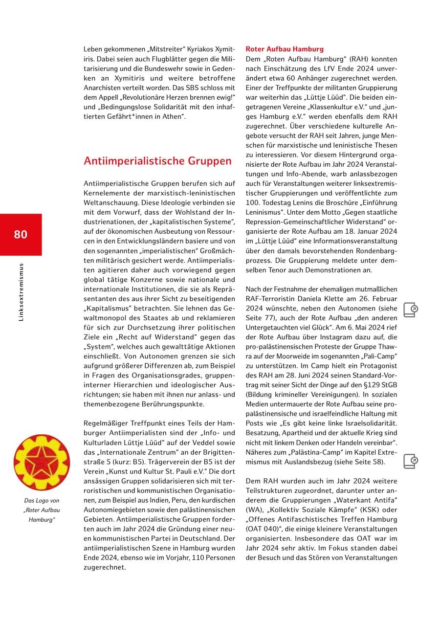 Seite 80 des Verfassungsschutzbericht 2024 Hamburg