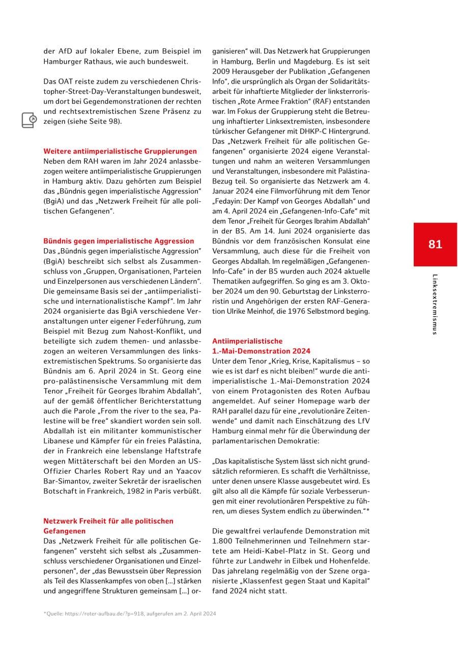 Seite 81 des Verfassungsschutzbericht 2024 Hamburg