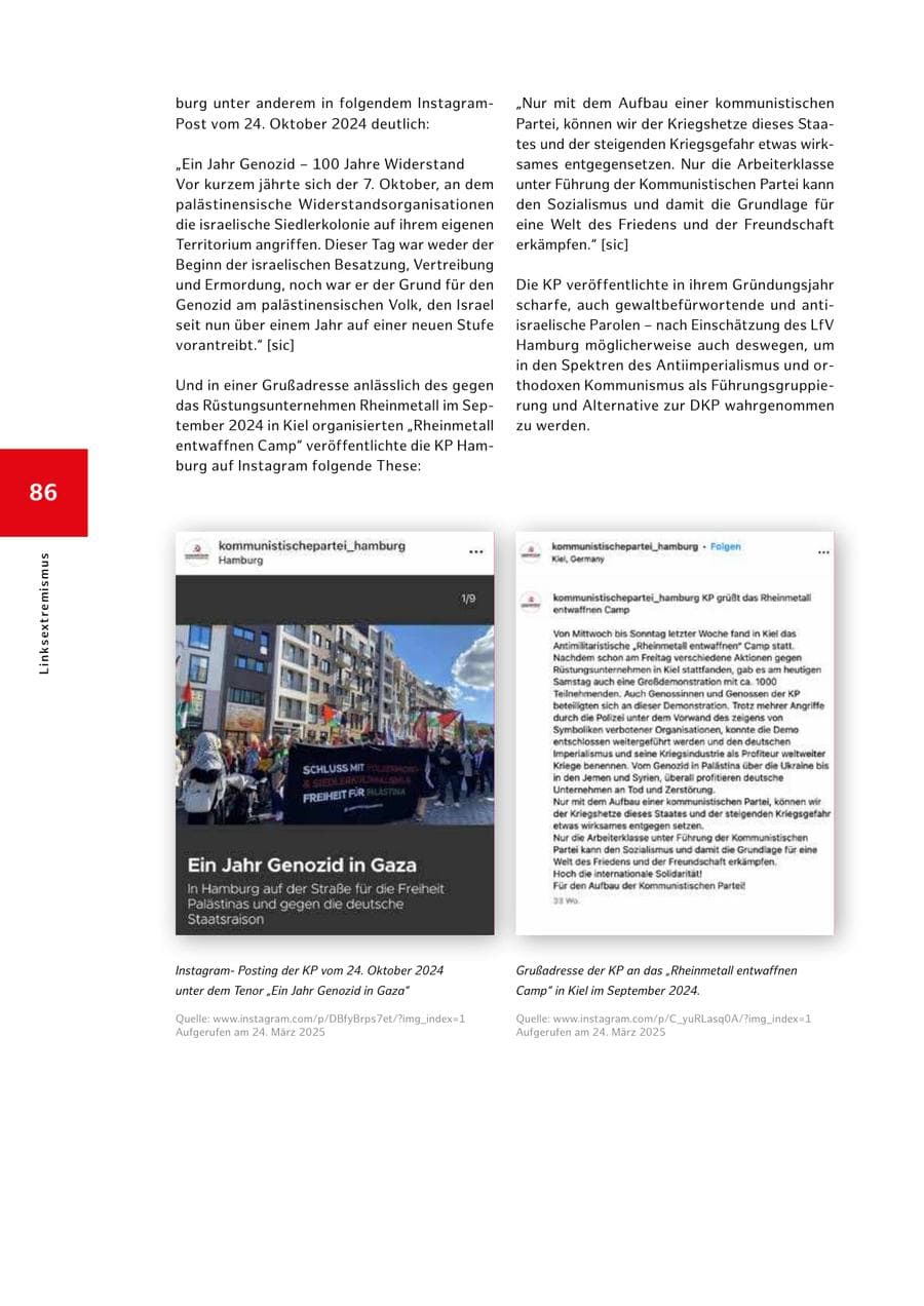 Seite 86 des Verfassungsschutzbericht 2024 Hamburg