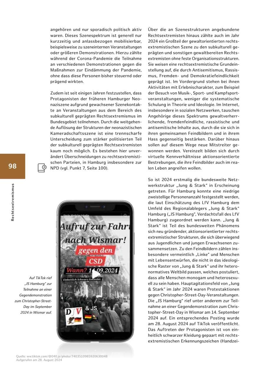 Seite 98 des Verfassungsschutzbericht 2024 Hamburg