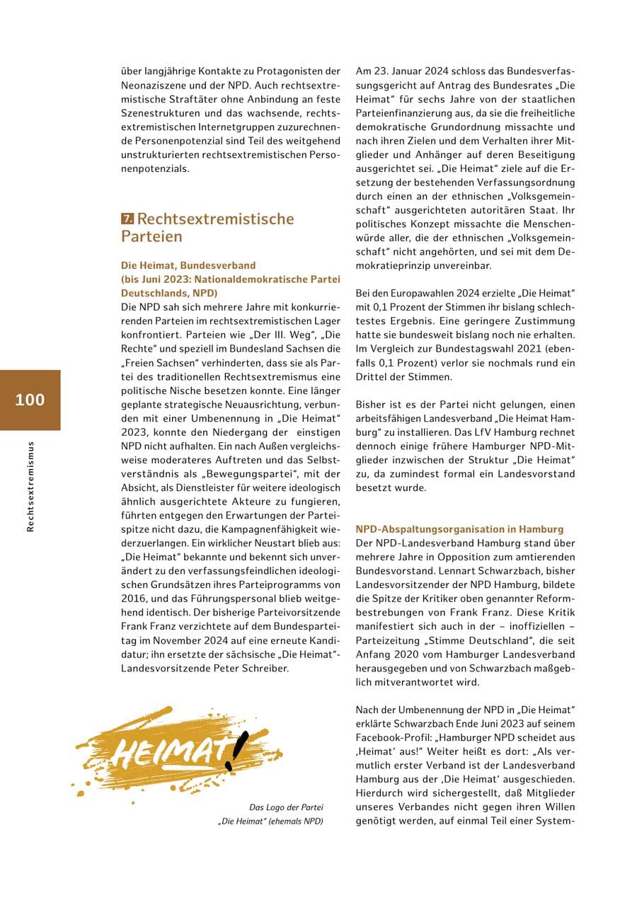 Seite 100 des Verfassungsschutzbericht 2024 Hamburg