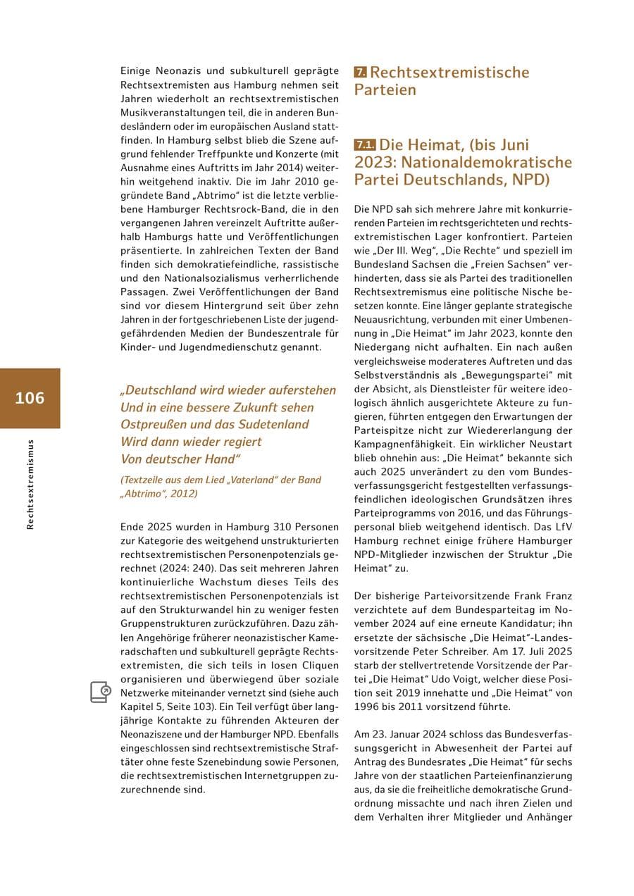Seite 106 des Verfassungsschutzbericht 2025 Hamburg