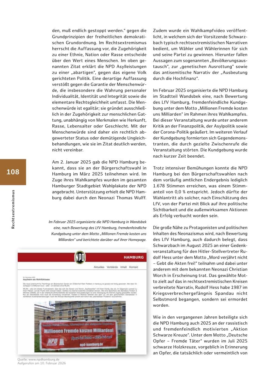 Seite 108 des Verfassungsschutzbericht 2025 Hamburg