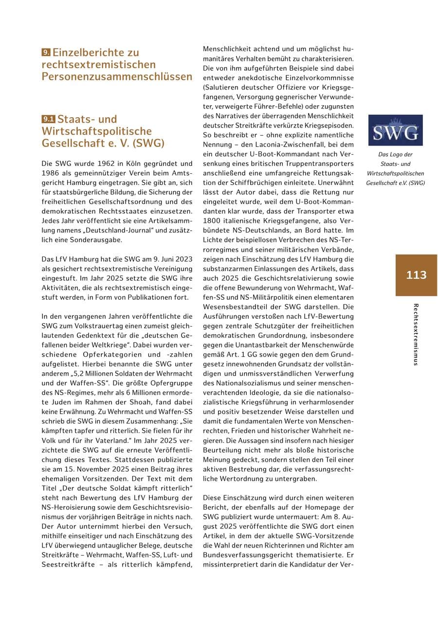 Seite 113 des Verfassungsschutzbericht 2025 Hamburg