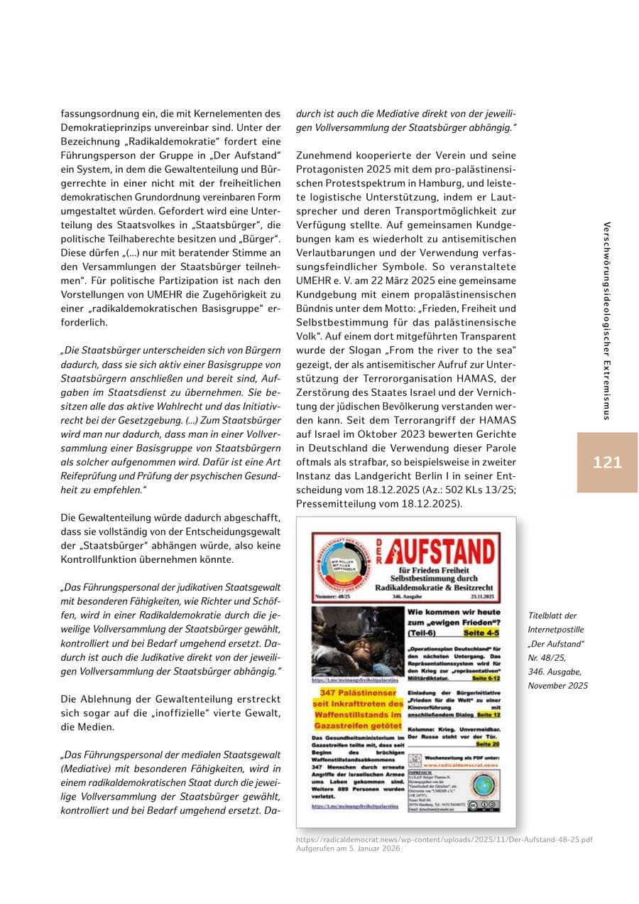 Seite 121 des Verfassungsschutzbericht 2025 Hamburg