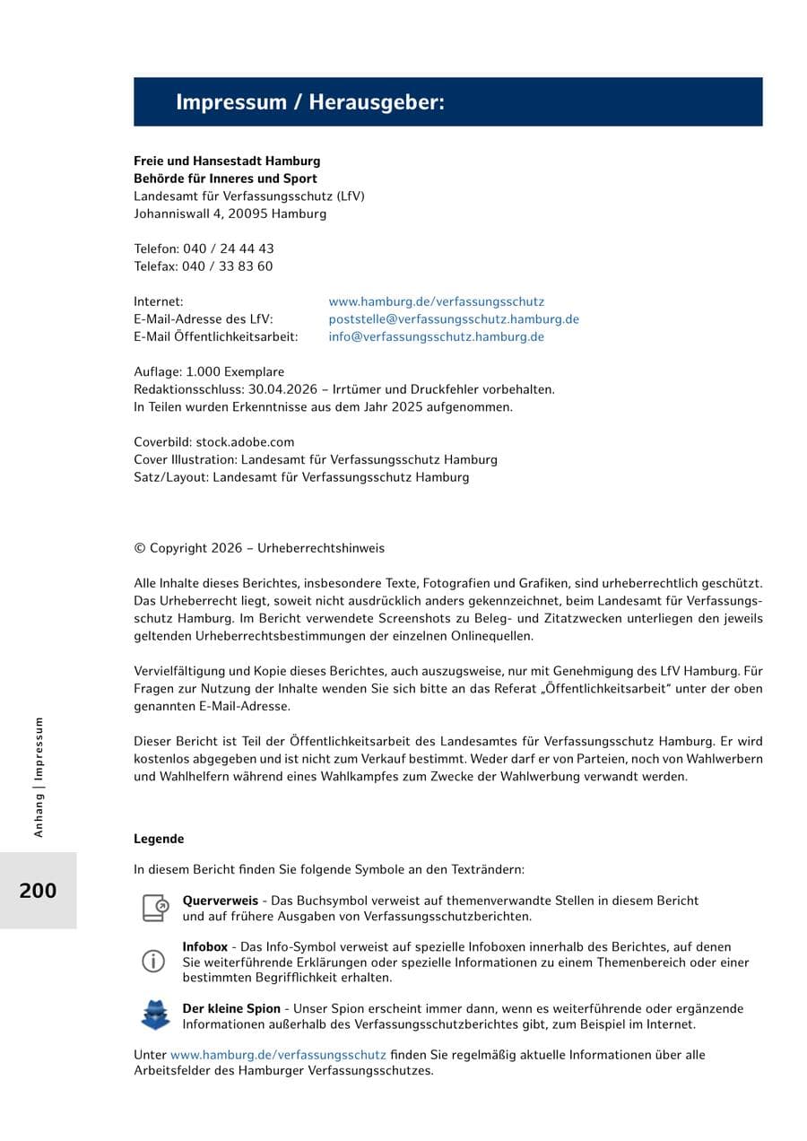 Seite 200 des Verfassungsschutzbericht 2025 Hamburg