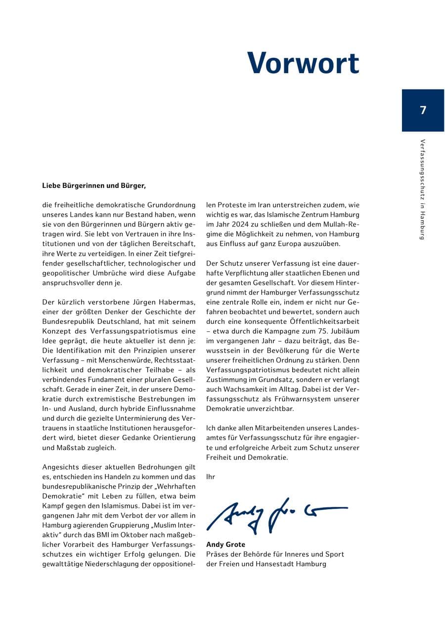 Seite 7 des Verfassungsschutzbericht 2025 Hamburg
