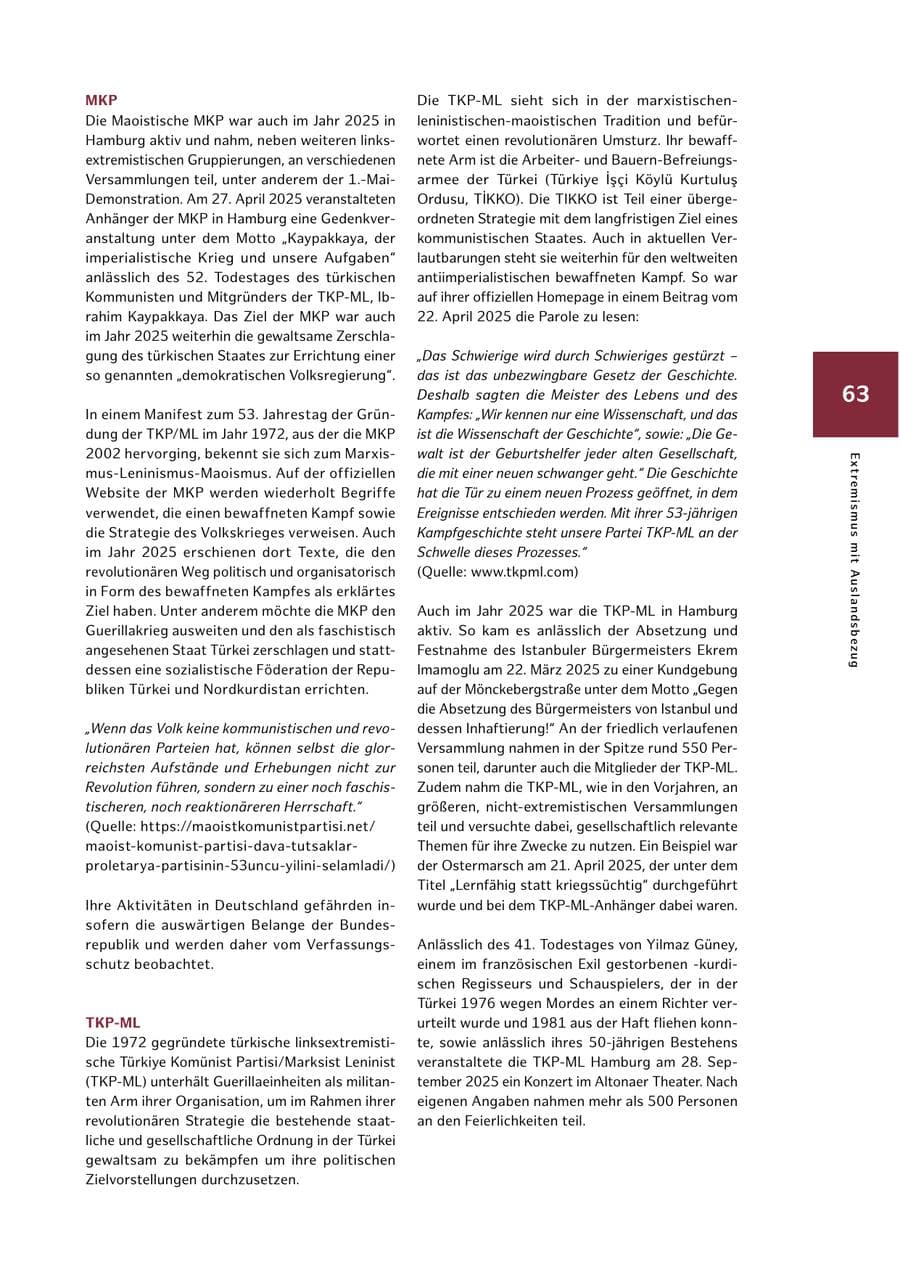 Seite 63 des Verfassungsschutzbericht 2025 Hamburg