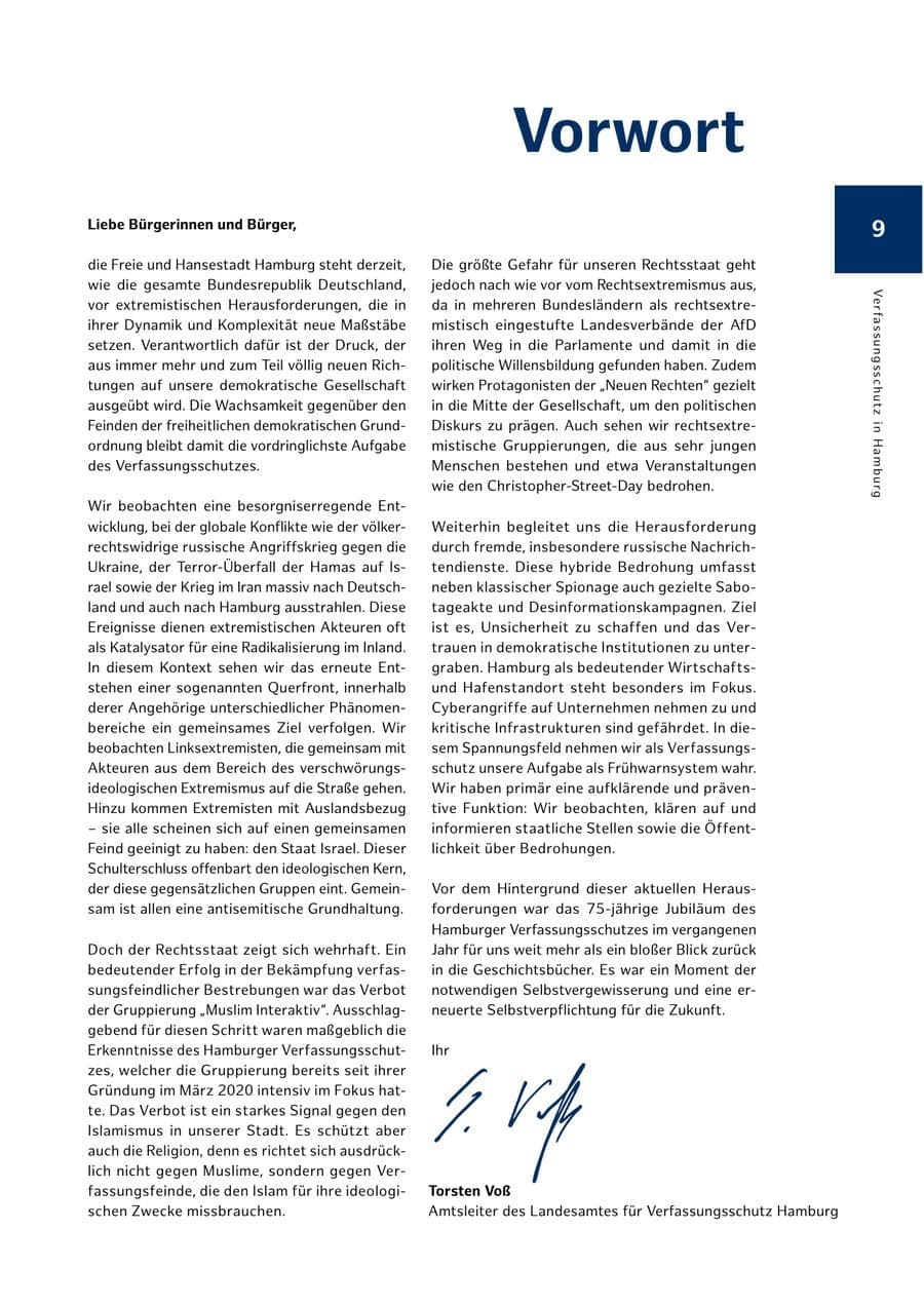 Seite 9 des Verfassungsschutzbericht 2025 Hamburg