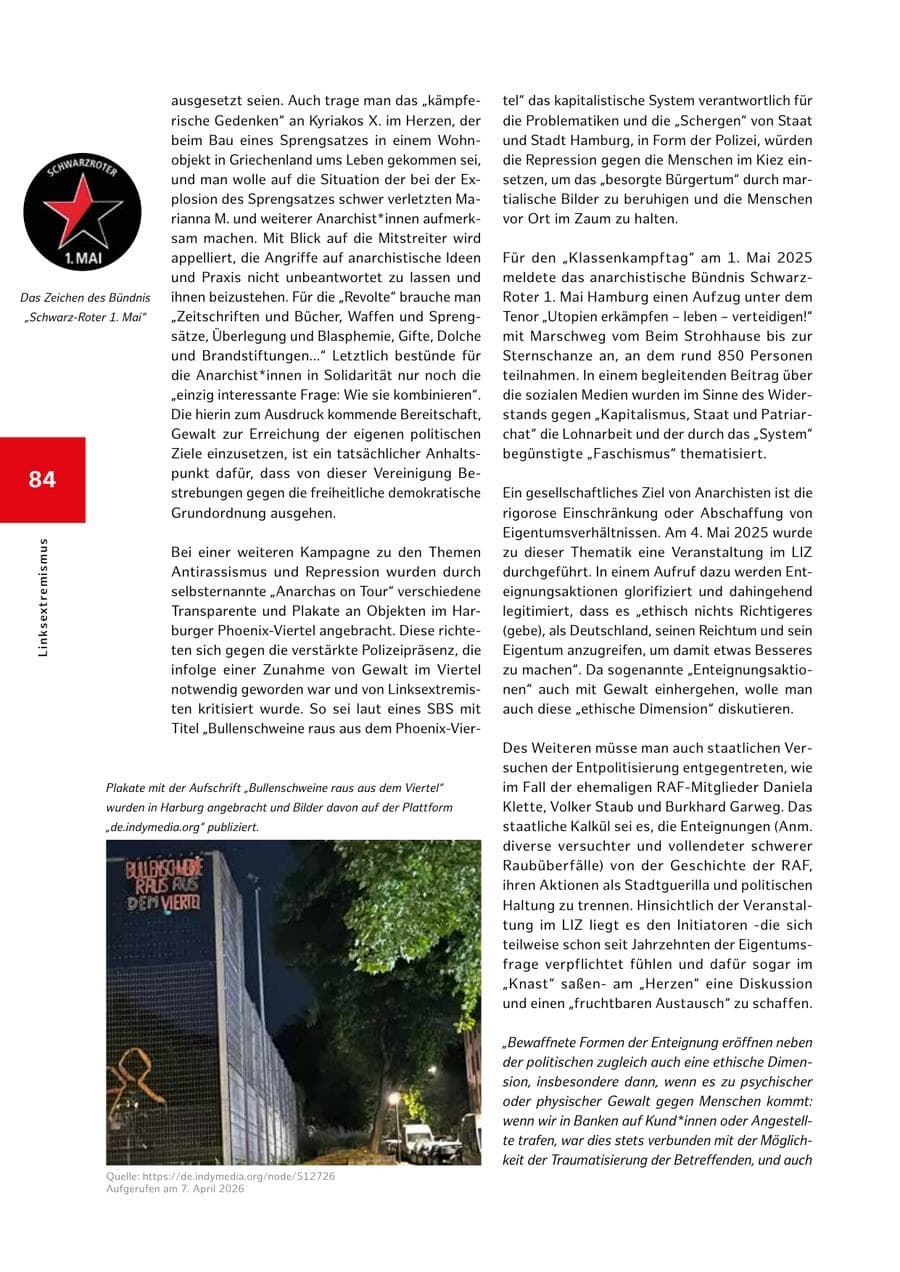 Seite 84 des Verfassungsschutzbericht 2025 Hamburg