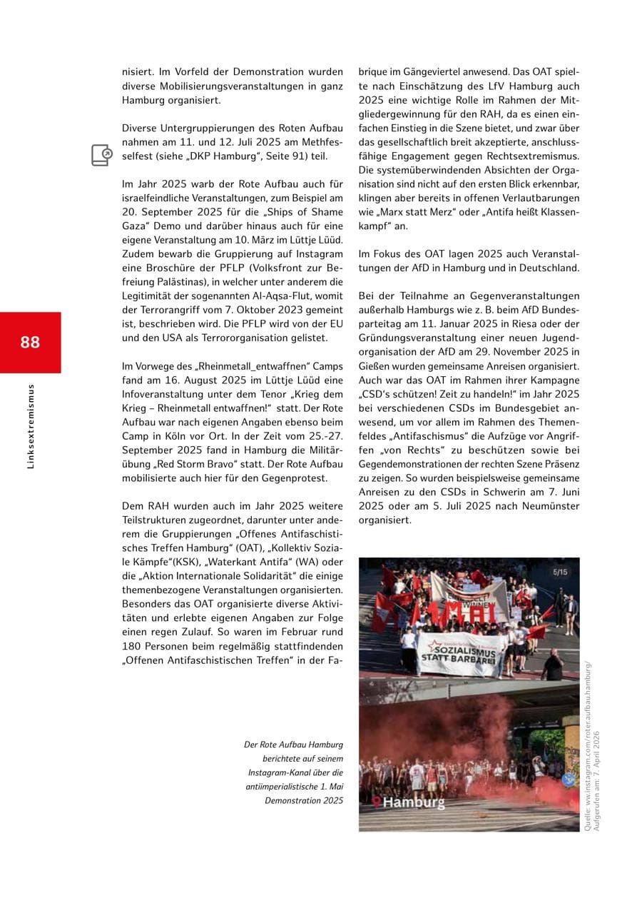 Seite 88 des Verfassungsschutzbericht 2025 Hamburg