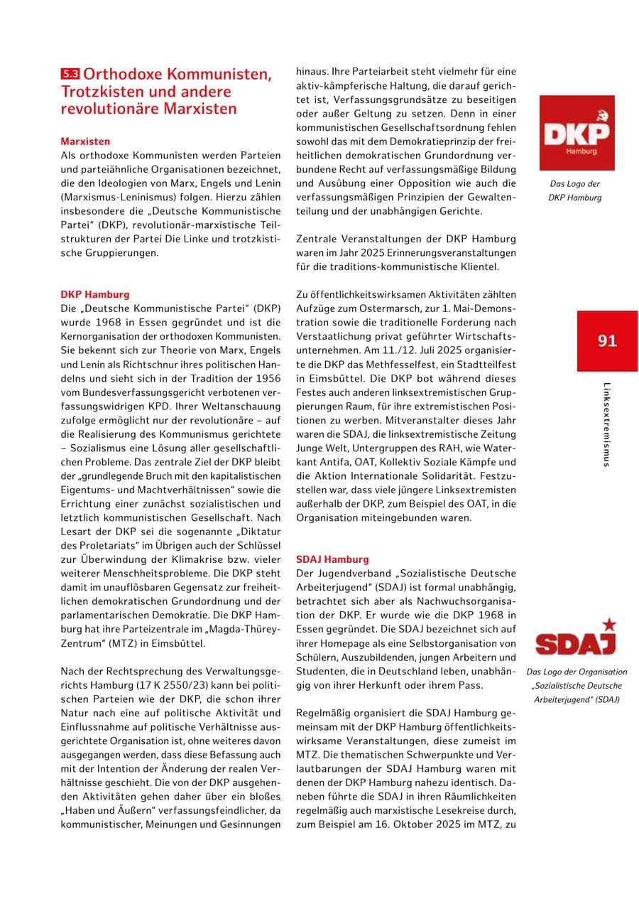 Seite 91 des Verfassungsschutzbericht 2025 Hamburg