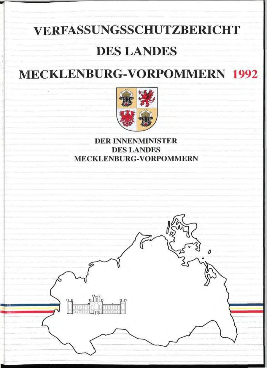 Seite 1 des Verfassungsschutzbericht 1992 Mecklenburg-Vorpommern
