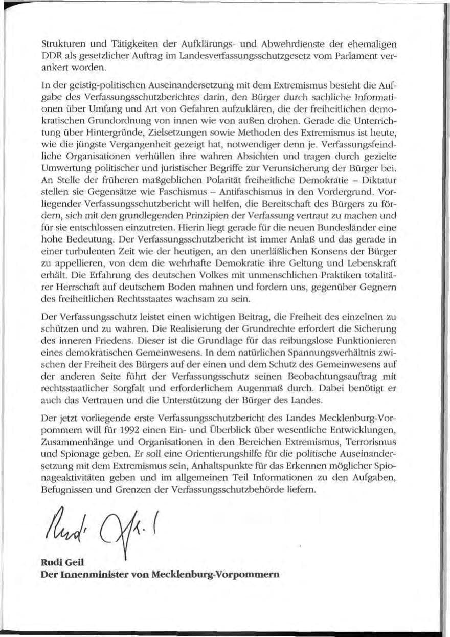 Seite 11 des Verfassungsschutzbericht 1992 Mecklenburg-Vorpommern