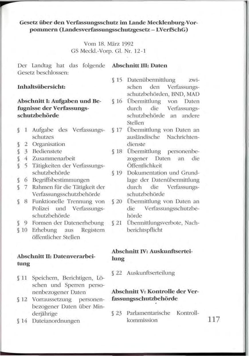 Seite 117 des Verfassungsschutzbericht 1992 Mecklenburg-Vorpommern