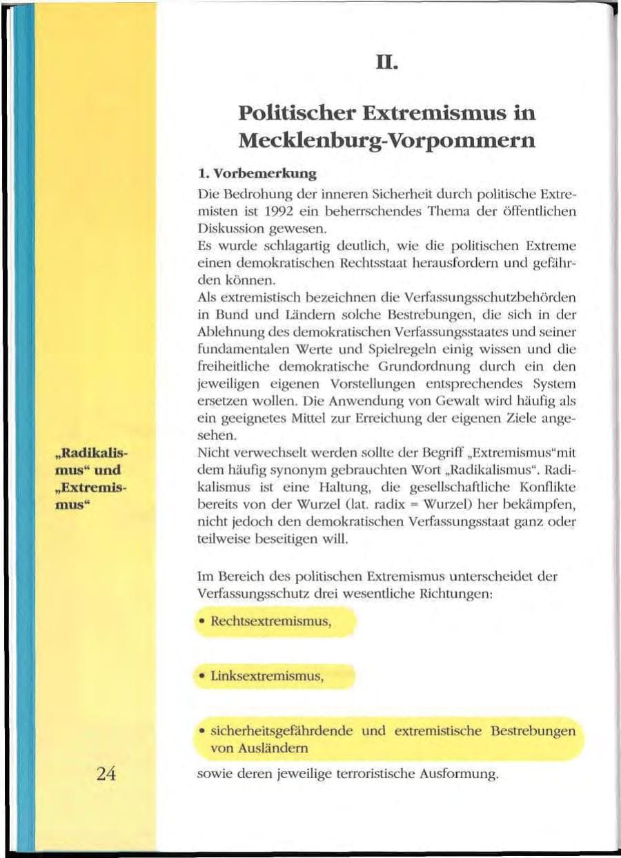 Seite 24 des Verfassungsschutzbericht 1992 Mecklenburg-Vorpommern