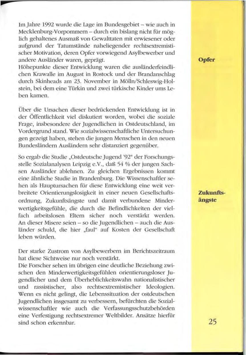 Seite 25 des Verfassungsschutzbericht 1992 Mecklenburg-Vorpommern