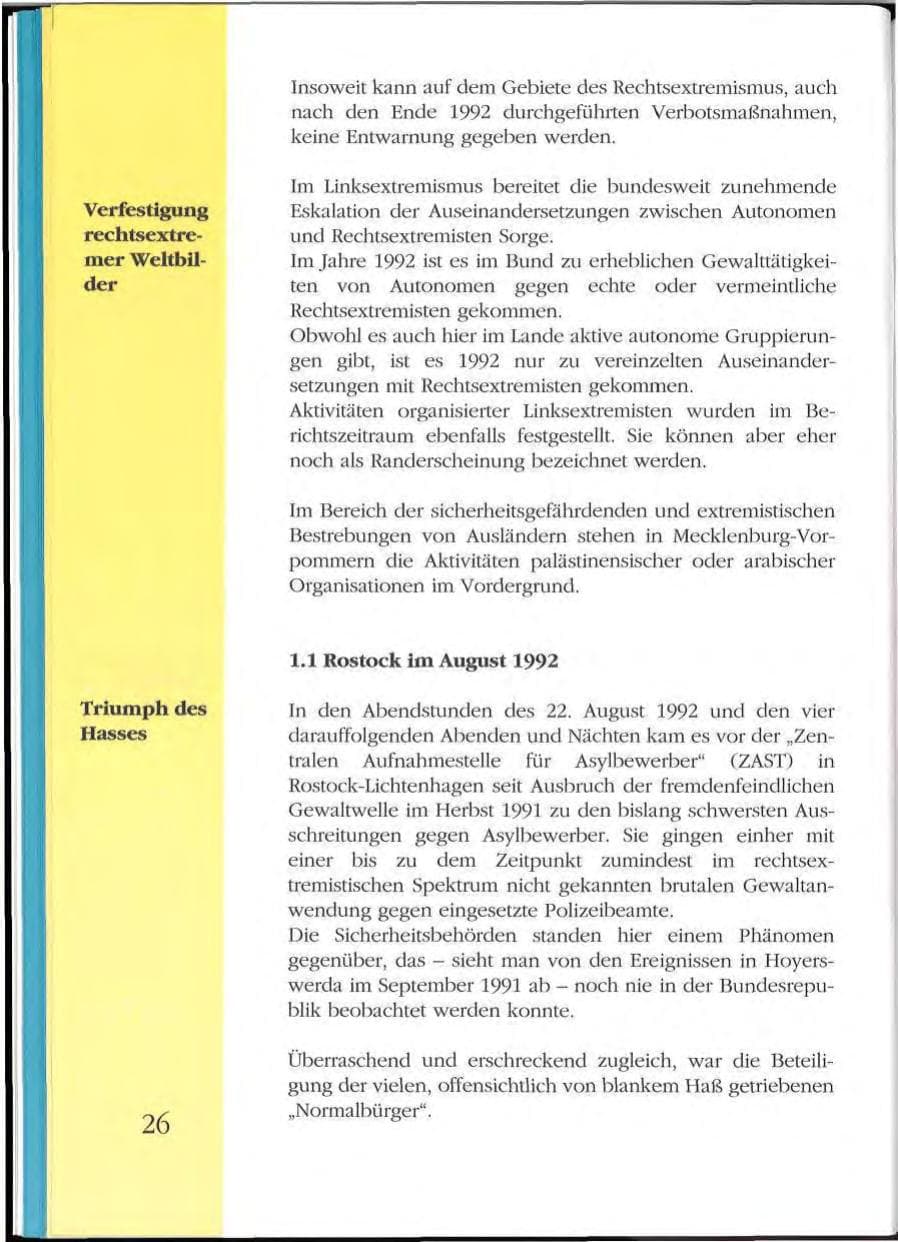 Seite 26 des Verfassungsschutzbericht 1992 Mecklenburg-Vorpommern