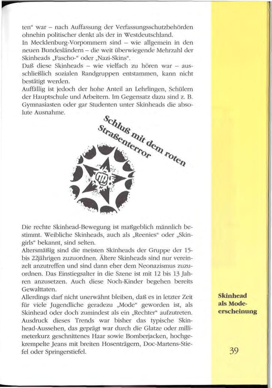 Seite 39 des Verfassungsschutzbericht 1992 Mecklenburg-Vorpommern