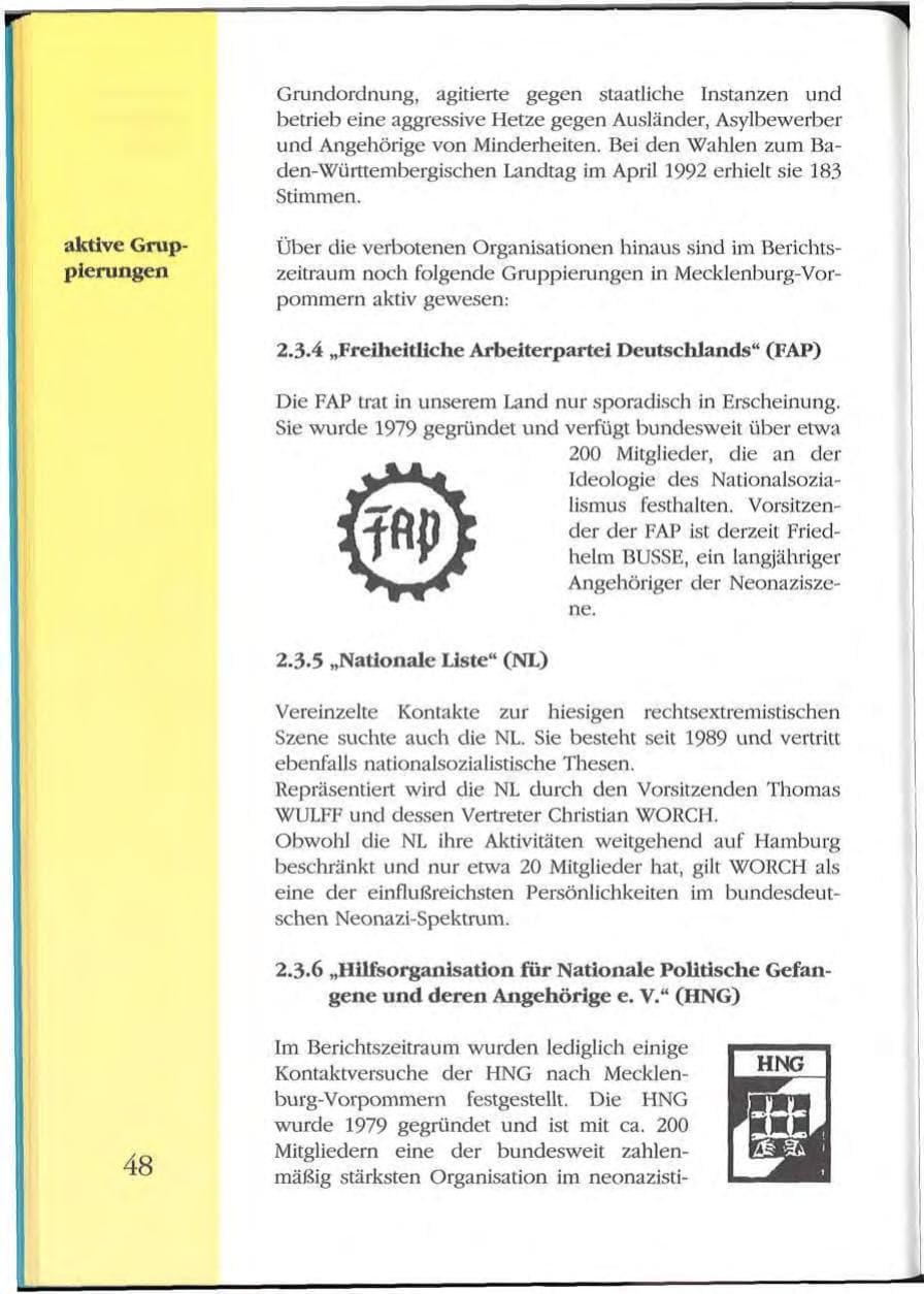 Seite 48 des Verfassungsschutzbericht 1992 Mecklenburg-Vorpommern