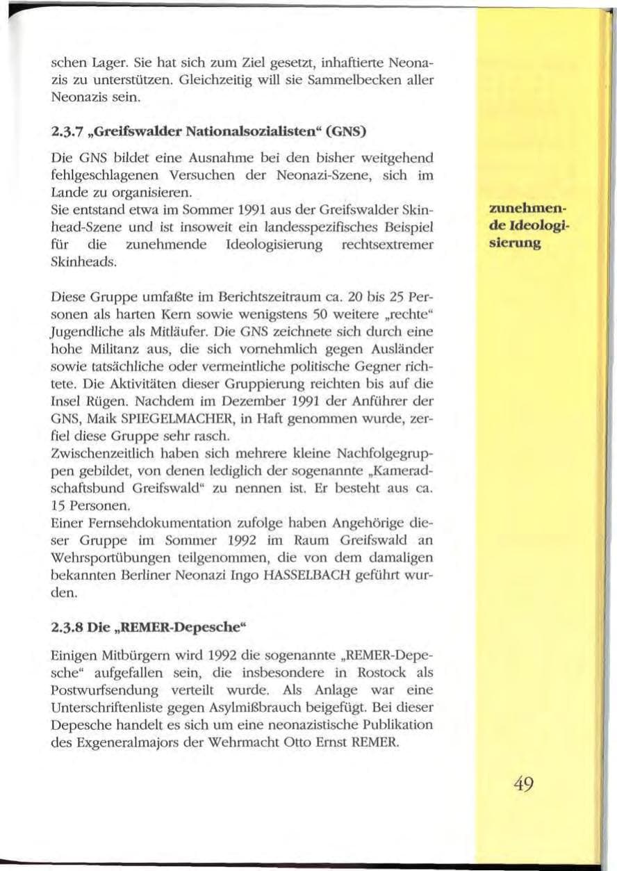 Seite 49 des Verfassungsschutzbericht 1992 Mecklenburg-Vorpommern