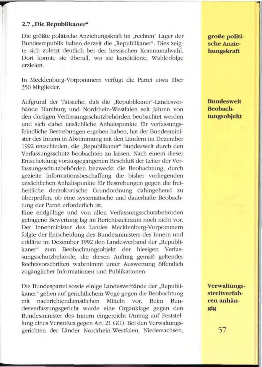 Seite 57 des Verfassungsschutzbericht 1992 Mecklenburg-Vorpommern