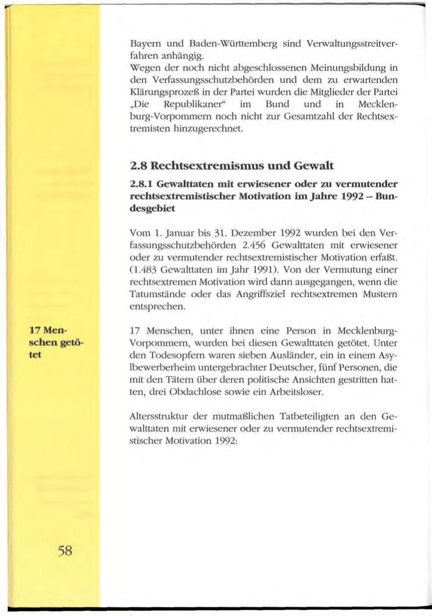 Seite 58 des Verfassungsschutzbericht 1992 Mecklenburg-Vorpommern
