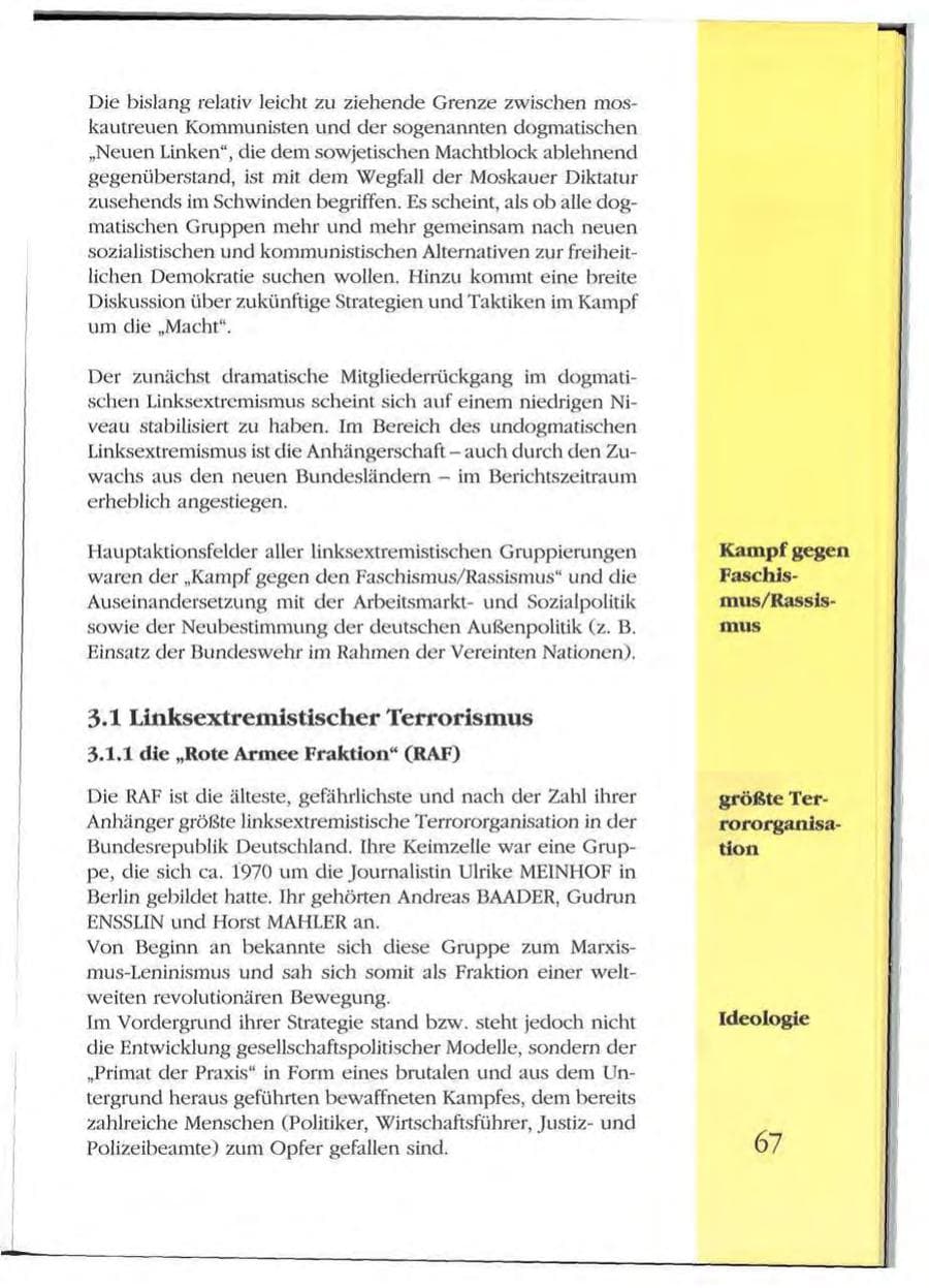 Seite 67 des Verfassungsschutzbericht 1992 Mecklenburg-Vorpommern