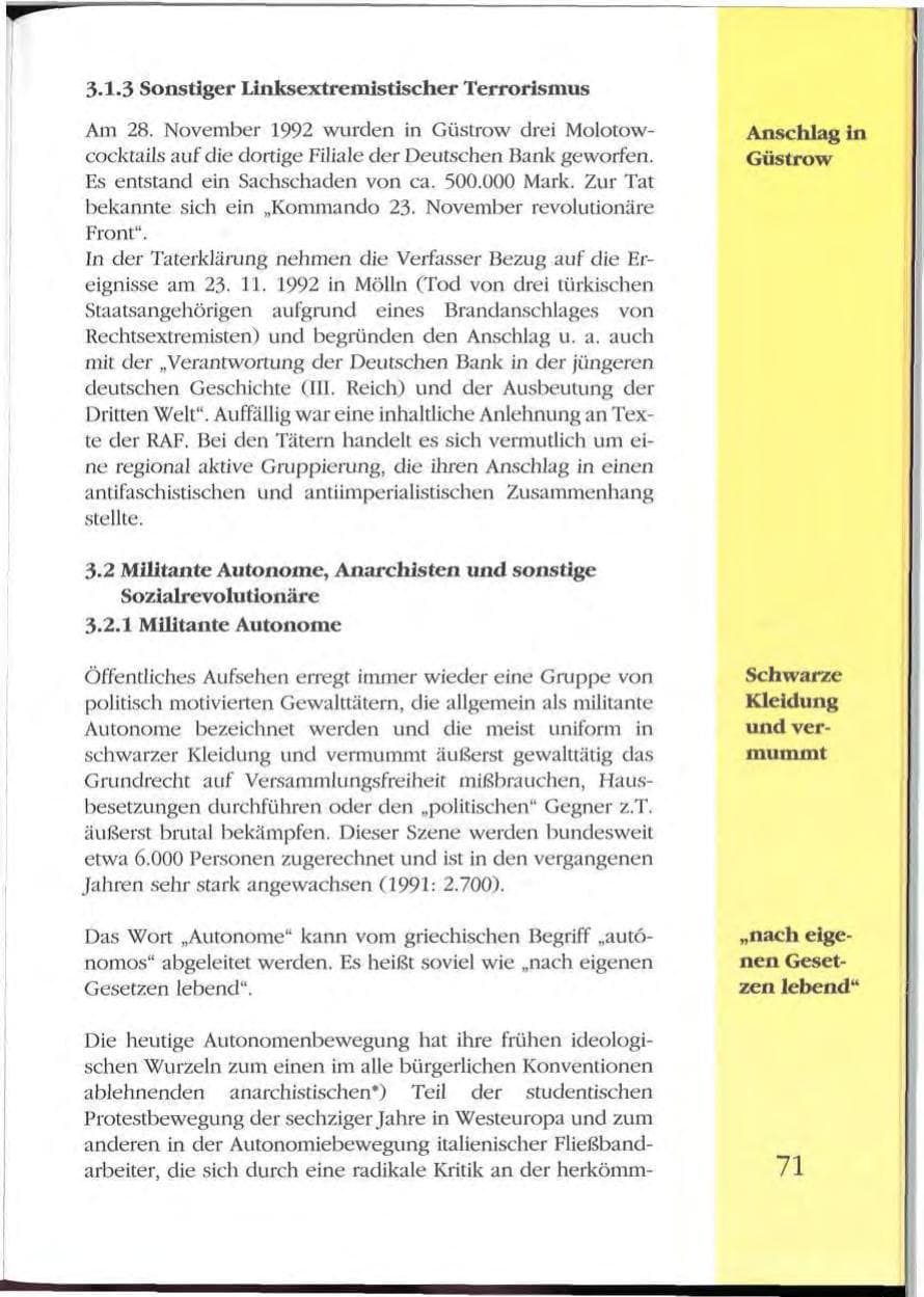 Seite 71 des Verfassungsschutzbericht 1992 Mecklenburg-Vorpommern