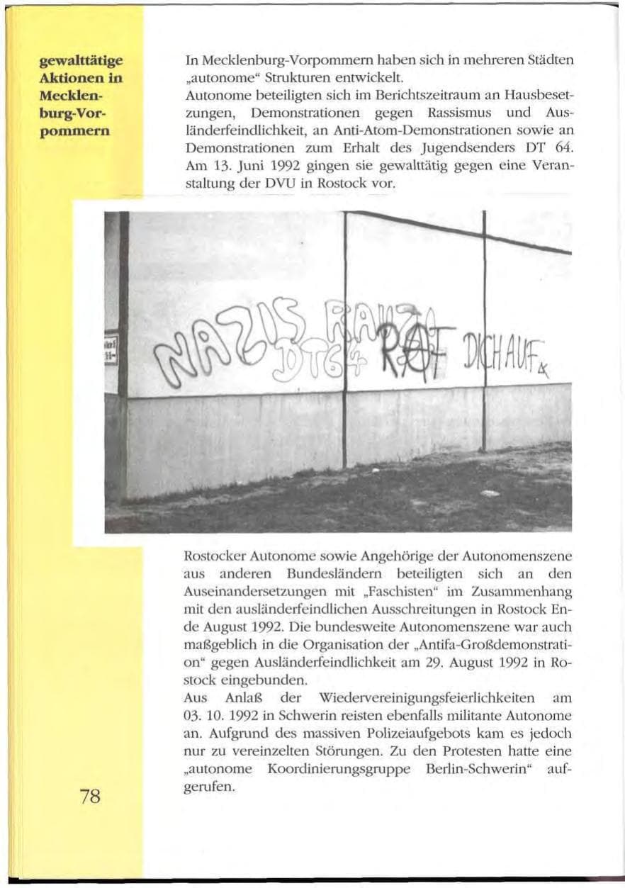 Seite 78 des Verfassungsschutzbericht 1992 Mecklenburg-Vorpommern