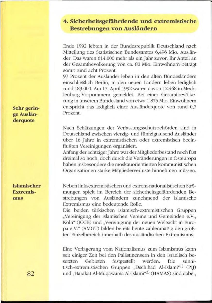 Seite 82 des Verfassungsschutzbericht 1992 Mecklenburg-Vorpommern