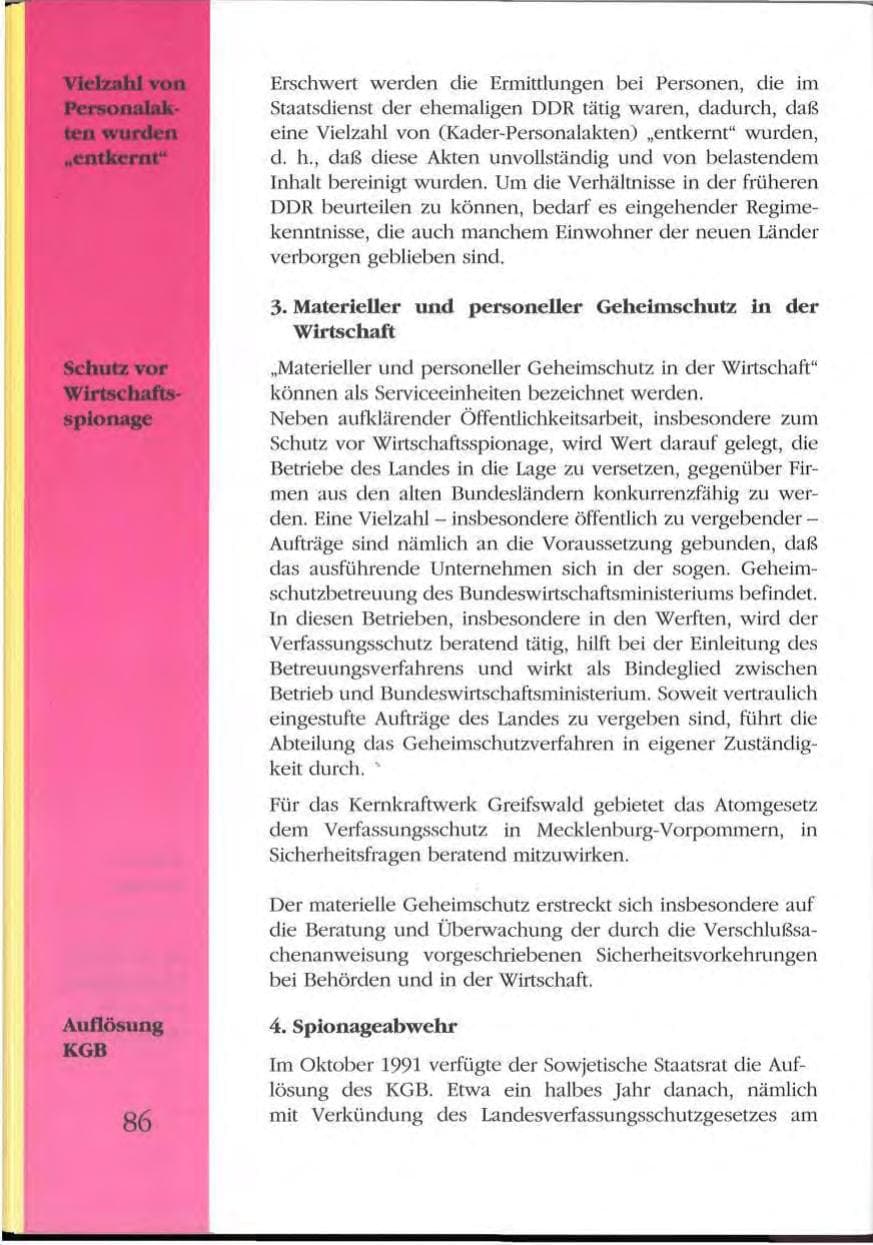 Seite 86 des Verfassungsschutzbericht 1992 Mecklenburg-Vorpommern