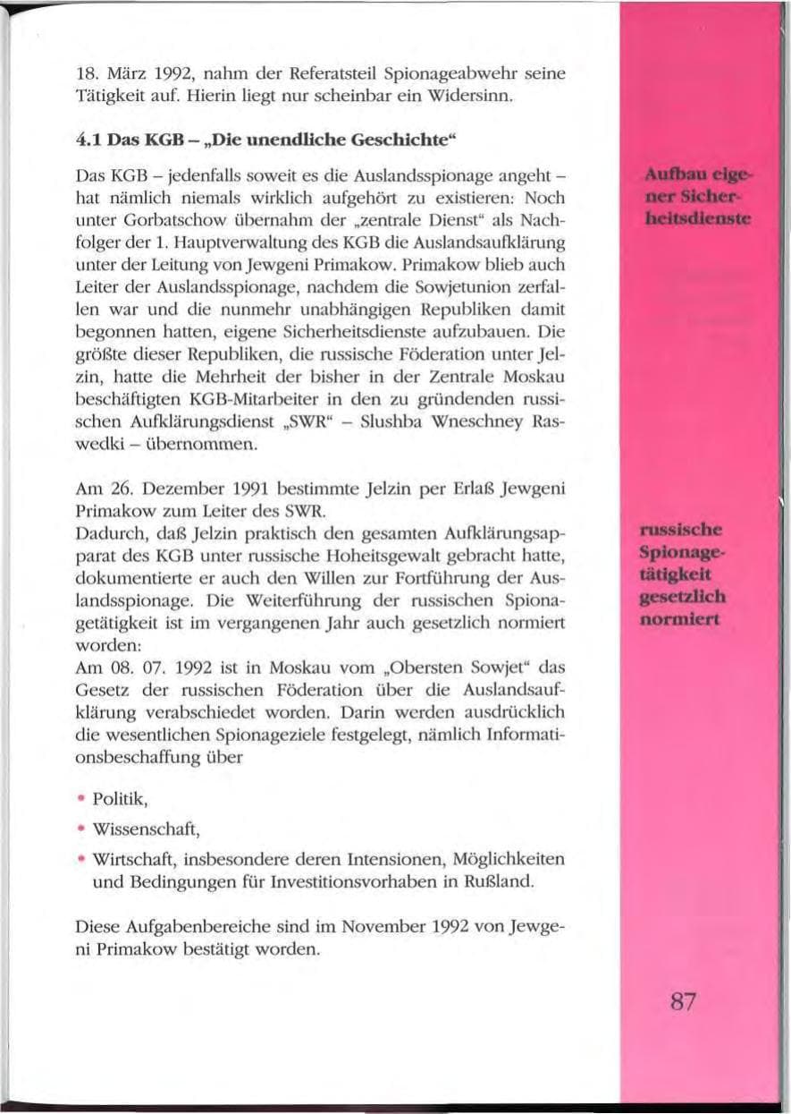 Seite 87 des Verfassungsschutzbericht 1992 Mecklenburg-Vorpommern