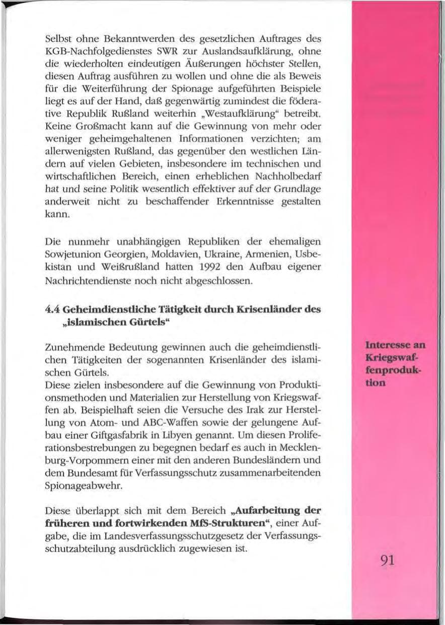 Seite 91 des Verfassungsschutzbericht 1992 Mecklenburg-Vorpommern