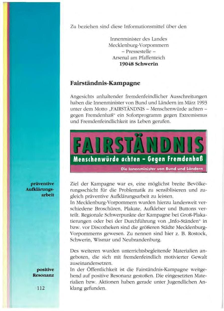 Seite 112 des Verfassungsschutzbericht 1993 Mecklenburg-Vorpommern